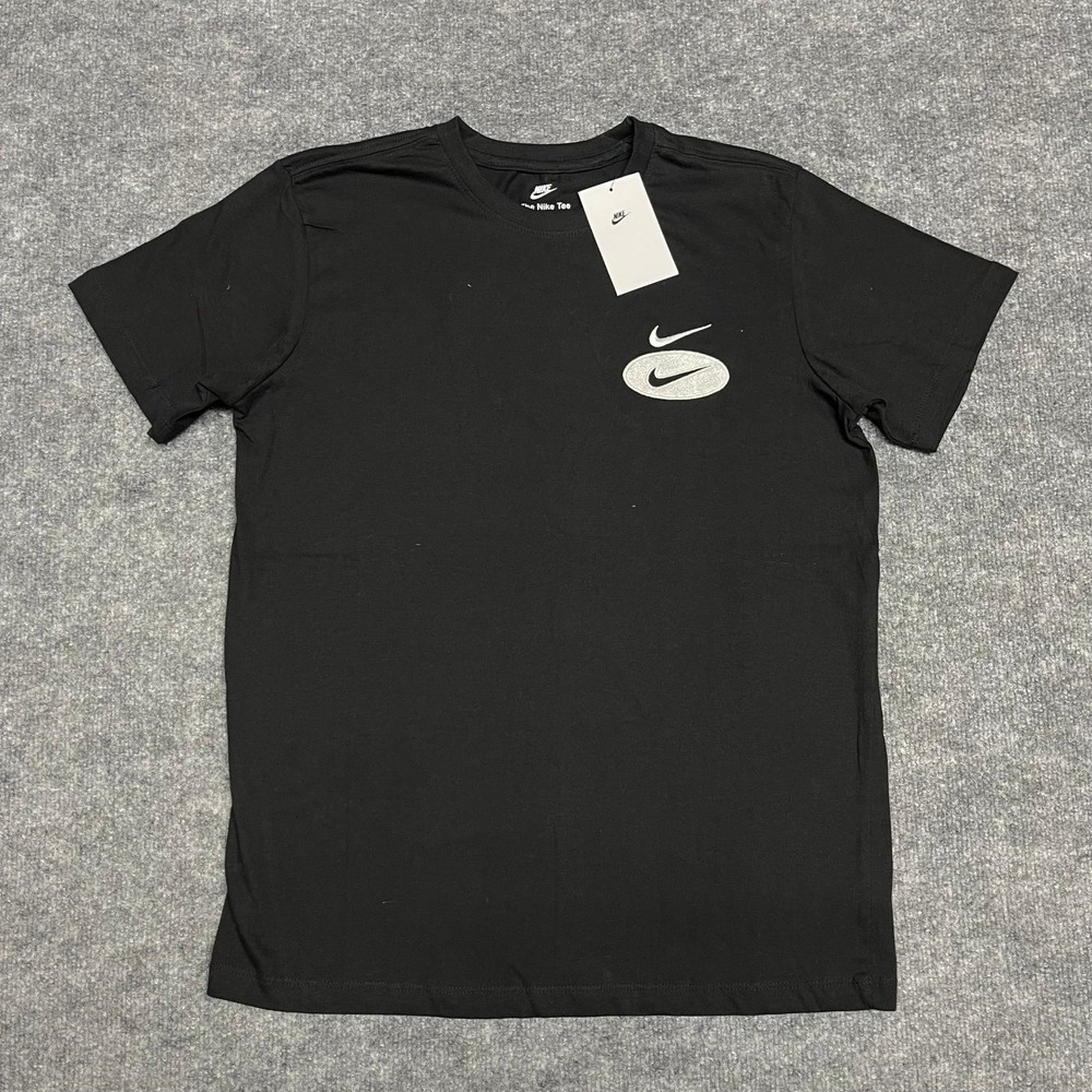 Nike T-Shirt Mens Medium Black Double Swoosh Embroidered Logo Streetwear NEW