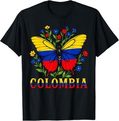 Retro Butterfly Colombia Flag Colombian Pride Women Girls T-Shirt