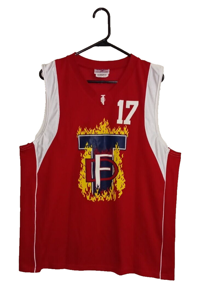 Fire Dept. #17 Mens XL 48″ Chest Red White Jersey Basketball Teamwork Shirt USA