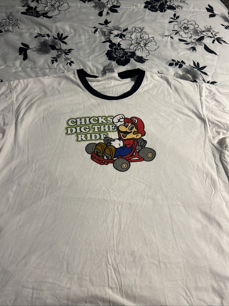 Y2K 2008 Nintendo T-shirt New Super Mario Bros Promo XL Chick Dig The Ride