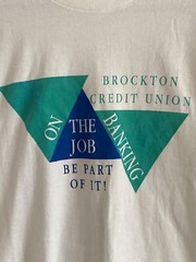 VTG Fruit of the Loom White Tee Tshirt Brockton Credit Union On the Job Banking