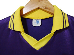 S Vtg 90s Y2K Purple Yellow Striped Acid House Rave Cyber Club Jersey T-Shirt