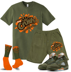 We Will Fit Set to match Jordan 5 Olive army Green Solar orange