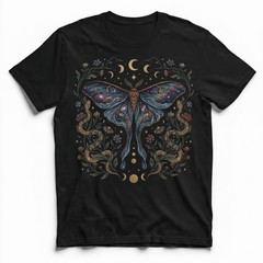 Luna Moth Galaxy Roses T-Shirt Witchy Gothic Celestial Boho Night Sky Gift Tee