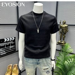 Summer Men Knitted Textured T-Shirt Slim Casual Solid O-Neck Short Sleeve Top