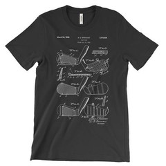 Golf Club Patent T-Shirt.100% Cotton Comfy Tee on Black White or Gray. NEW