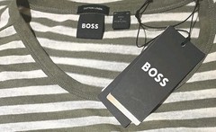 Hugo Boss Men’s SZ 2XL Cotton Linen T-shirt White Olive Military Green Striped