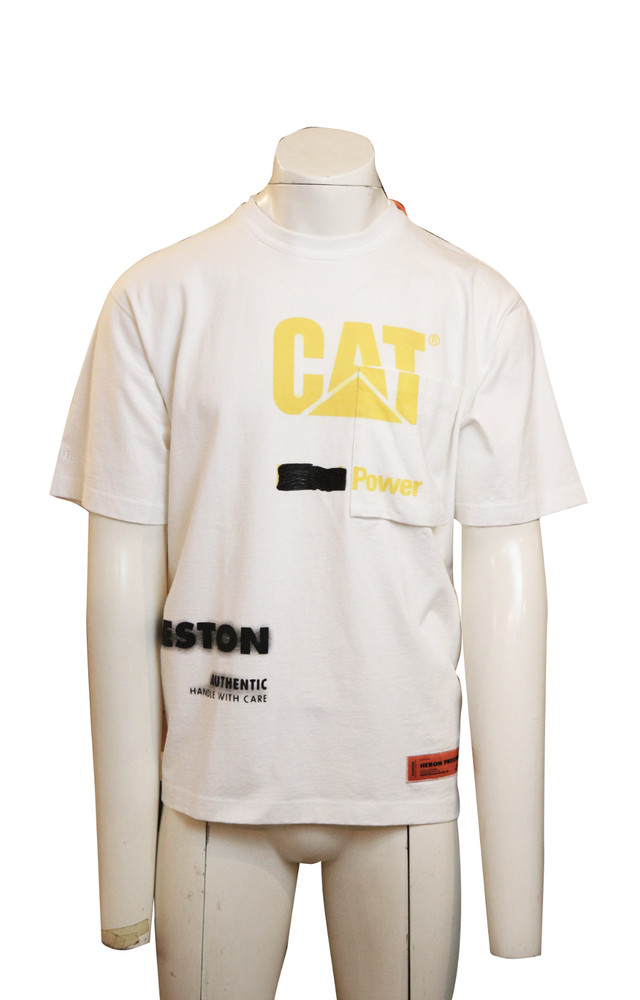 Heron Preston x CAT Mens White Cotton Graphic T-Shirt Size S New Original