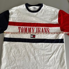 Tommy Jeans Oversized Fit Color Block T-Shirt L Flag Logo Embroidered VTG 90 80