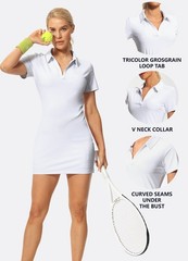 Women Golf Dress with Pockets V Neck Tennis Dress with Shorts Polo Collar Ath…