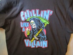 Chillin’ Like A Villian Mens T-Shirt Sz LRG Black Skull Grim Reaper 100% Cotton