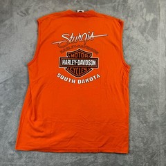 VTG Harley Davidson Tank Shirt Mens XL Orange Sleveless Sturgis Motorcycle USA