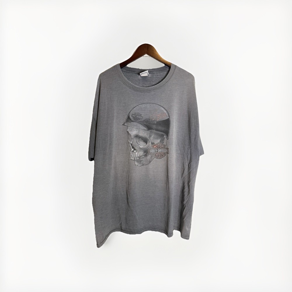 Vintage HARLEY DAVIDSON T Shirt Skull Buffalo New York Gray XL Paper Thin.