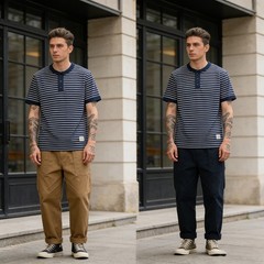 Mens Sailor’s Shirt Striped T-Shirt Retro Classic Henry Short Sleeve Cotton TEE