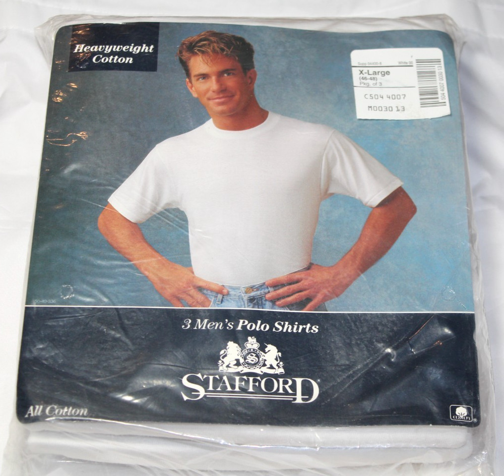 Stafford Polo Mens Heavyweight 3 Pack Crew Neck Cotton Shirts White XL NOS Vtg