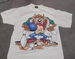 Vintage 1995 Looney Toons Taz Bowling t-Shirt Single Stitch Double Sided XL USA