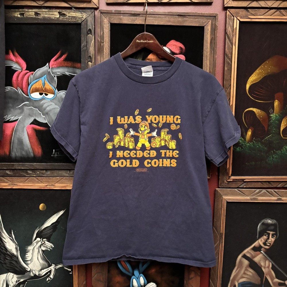 Vintage Nintendo Mario I Needed Gold Coins Video Game Y2K T-Shirt Men’s Size Med