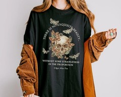 Edgar Allan Poe Quote Skull Moth Gothic Art T-Shirt Dark Aesthetic Tee – S196