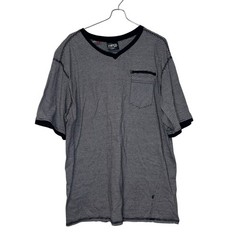 Mecca Men’s Shirt Y2K Vintage Streetwear Striped Ringer Zipper Pocket Black 2XL