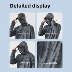 Men Fishing Outdoor Sun Protection T-shirts High Neck Cover Face Hooded Top Tee