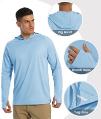 Men’s Outdoor Sun Block T-Shirt UPF 50+ Skin Protection Hiking Sport Hoodie Tops