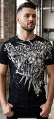 XTREME COUTURE by AFFLICTION Black OUTLAW Short Sleeve Slim Fit T-shirt NWT