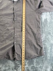 Hugo Boss Slim Fit Dress Shirt Brown Herringbone White Contrast Collar Cuffs 18