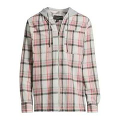 NWT No Boundaries Men’s S 34-36 Zip Hooded Gray Plaid Lightweight Flannel Shirt