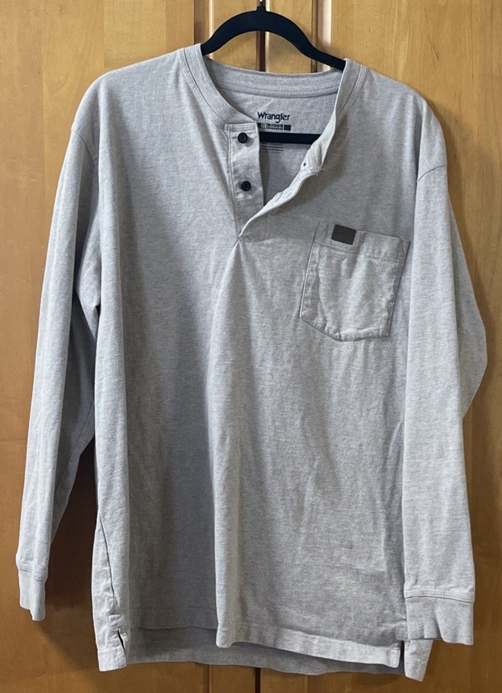 Wrangler Riggs Workwear Henley Shirt Mens Large Beige Pockets Long Sleeve 🌵🪸