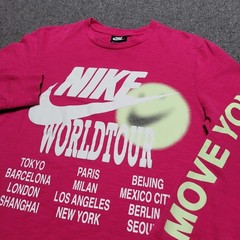 Nike Shirt Mens Small Fireberry Pink Sportswear World Tour Glow In The Dark Tee