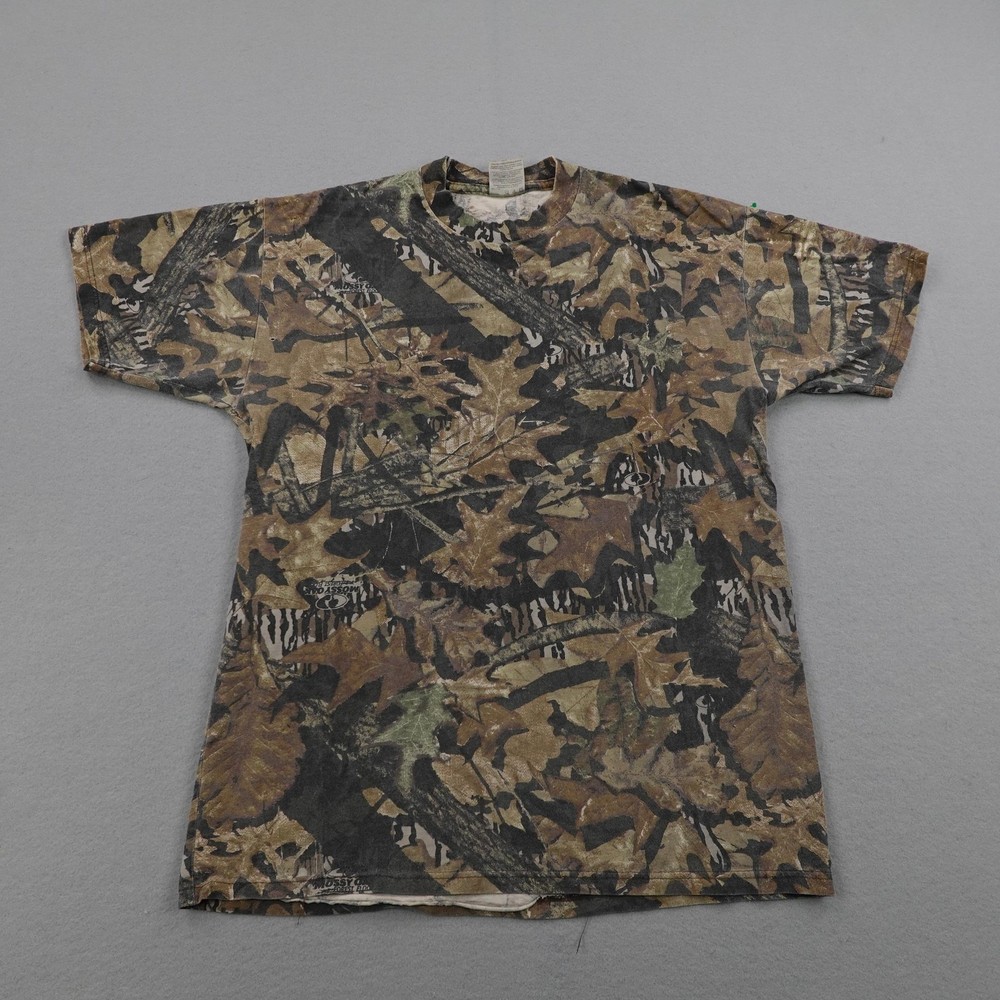Vintage Jerzees Outdoors Shirt Mens Medium Brown Camo Mossy Oak Forest Floor