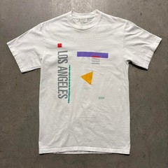 Vintage 90s Los Angeles Modern Abstract Art Deco Graphic T Shirt M White USA
