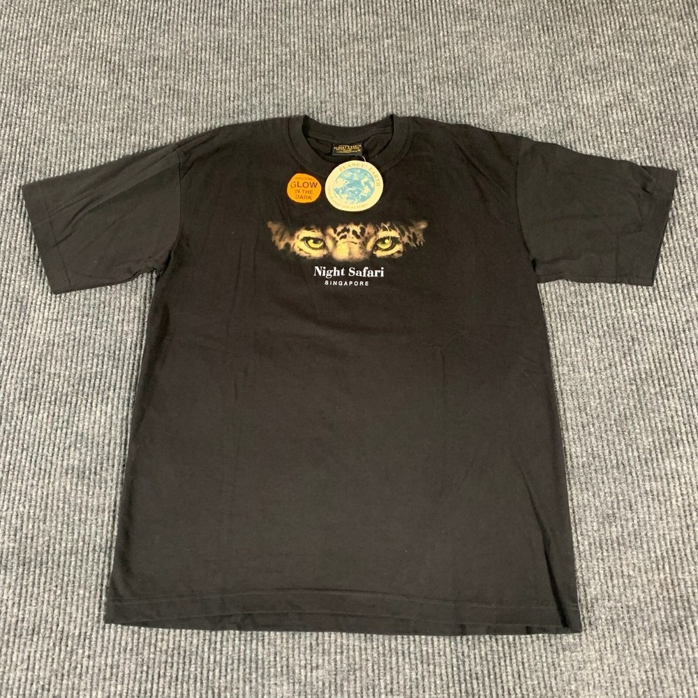Planet Earth T Shirt Mens M Black Night Safari Singapore Glow in Dark Tiger NWT