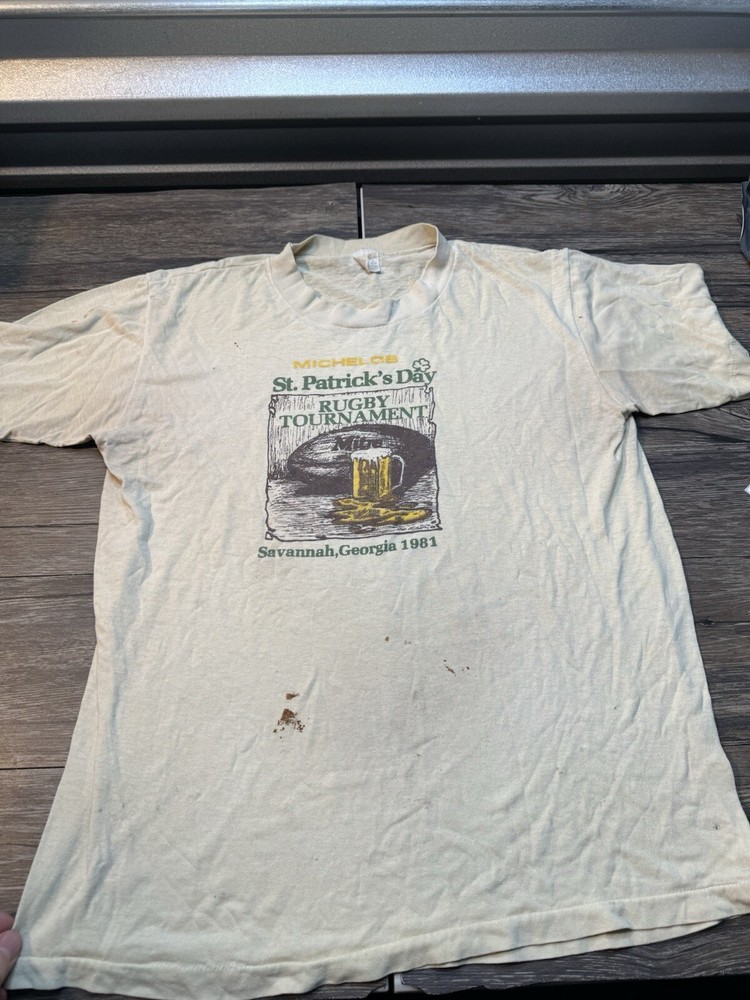 St Patrick’s Day Michelob Savannah Georgia Rugby Shirt 1981 Distresed