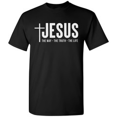 Jesus Christ Cross The Way Truth Life T-Shirt Faith in God Christian Bible Tee