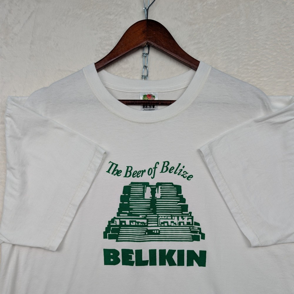 VTG Fruit of the Loom T-Shirt Men’s XL White Belikin Beer Belize Paper Thin Y2K