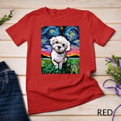 Maltipoo Starry Night White Maltese Poodle Dog Art by Aja T-Shirt Unisex T-shirt