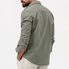 Men’s Cargo Shirt Casual Slim Shirts Long Sleeve Button Down Tops Blouse