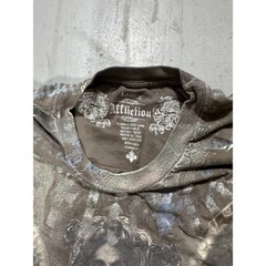 Y2K Affliction Mens Angel Graphic TShirt Lrg Black Distressed MMA All Over Print
