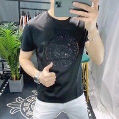 New Men Luxury Tiger Rhinestones Fashion Black White Pink T-Shirt High Quality