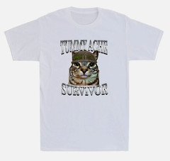 Tummy Ache Survivor Funny Cat Meme Humor Saying Cats Animals Retro Men’s T-Shirt