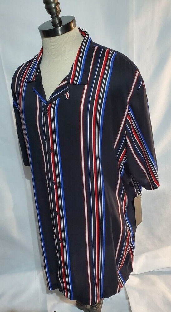Shaquille XLG Big/Tall Mens Black / Brown Multi Striped SS Button2XLT, 3XLT, 4XL