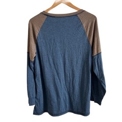 Unisex M Brown Blue Henley Shirt Long Sleeve Lightweight Casual Pullover Comfort