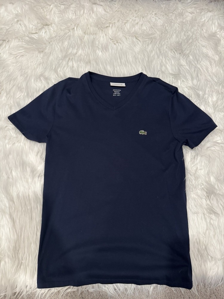 Lacoste Pima Cotton V-Neck Men’s T-Shirt – Navy Blue Size S