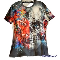 Skeleton/Tiger Graphic Shirt Men’s Large Wicking Poly/Spandex Short Sleeve NWOT