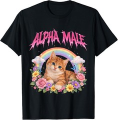 Alpha Male Funny Kitten Rainbow Floral T-Shirt unisex T-Shirt