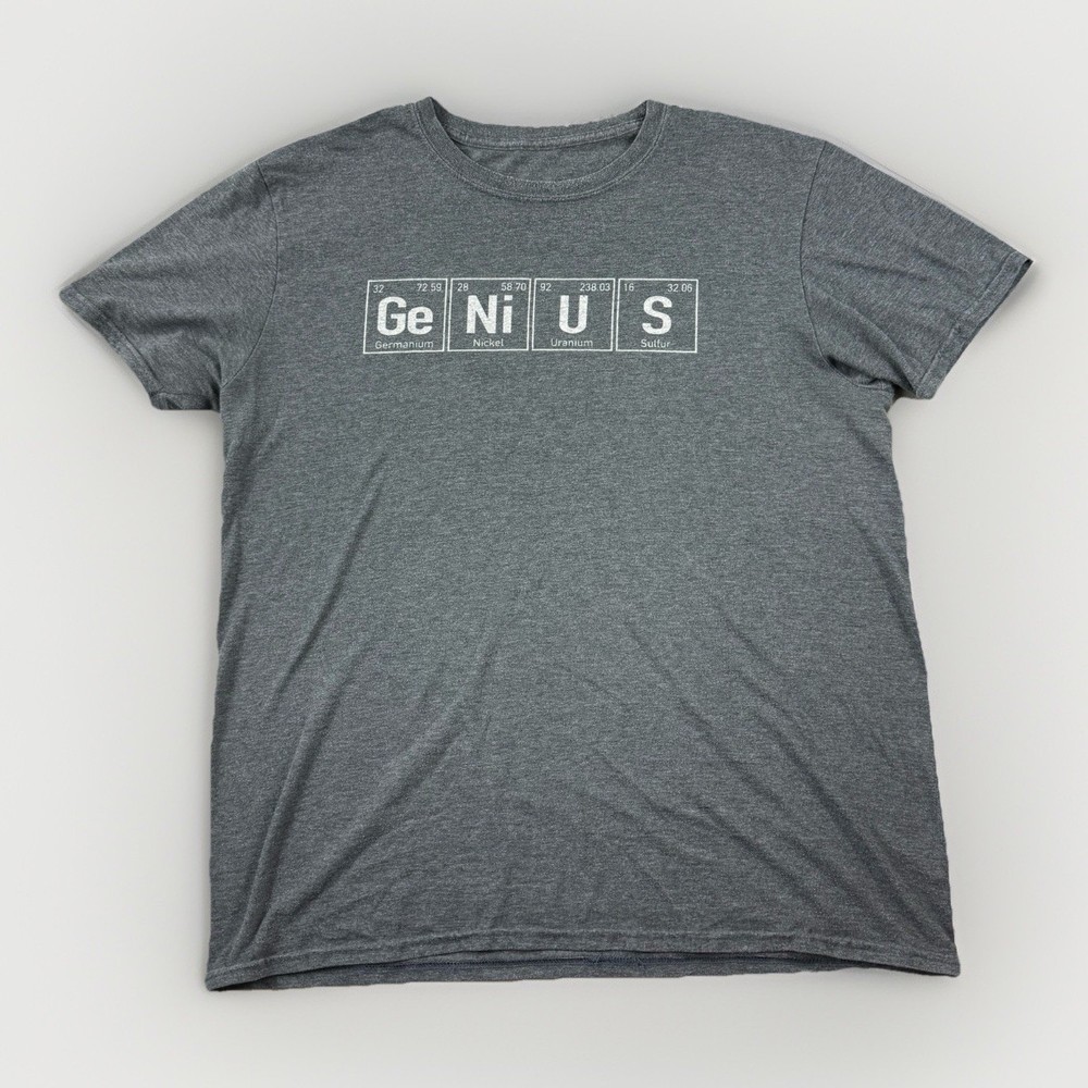 Tee Luv GeNiUS Periodic Table Science Nerd Graphic T Shirt Gray Large