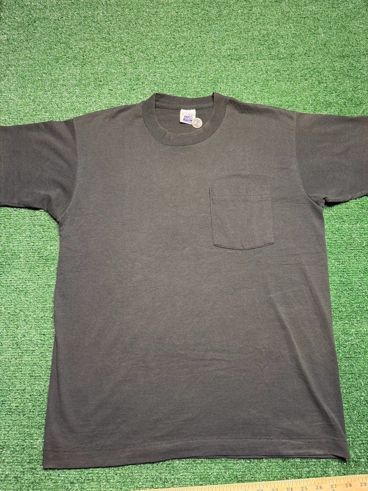 Vintage 90s BVD Black Blank Pocket T-Shirt Size Large Made In USA FADED