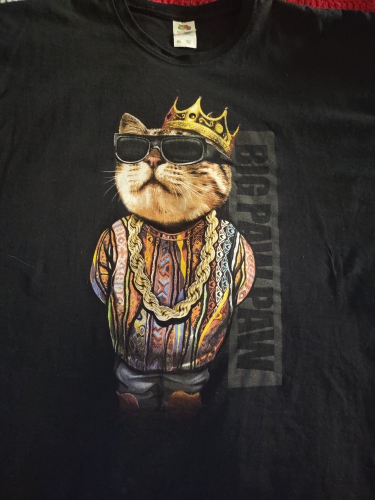 VTG FOTL Biggie Cat Big Paw Paw 2XL Black Graphic Rap Tee