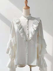 Men’s White Gothic-style shirt long-sleeved Top unisex blouse